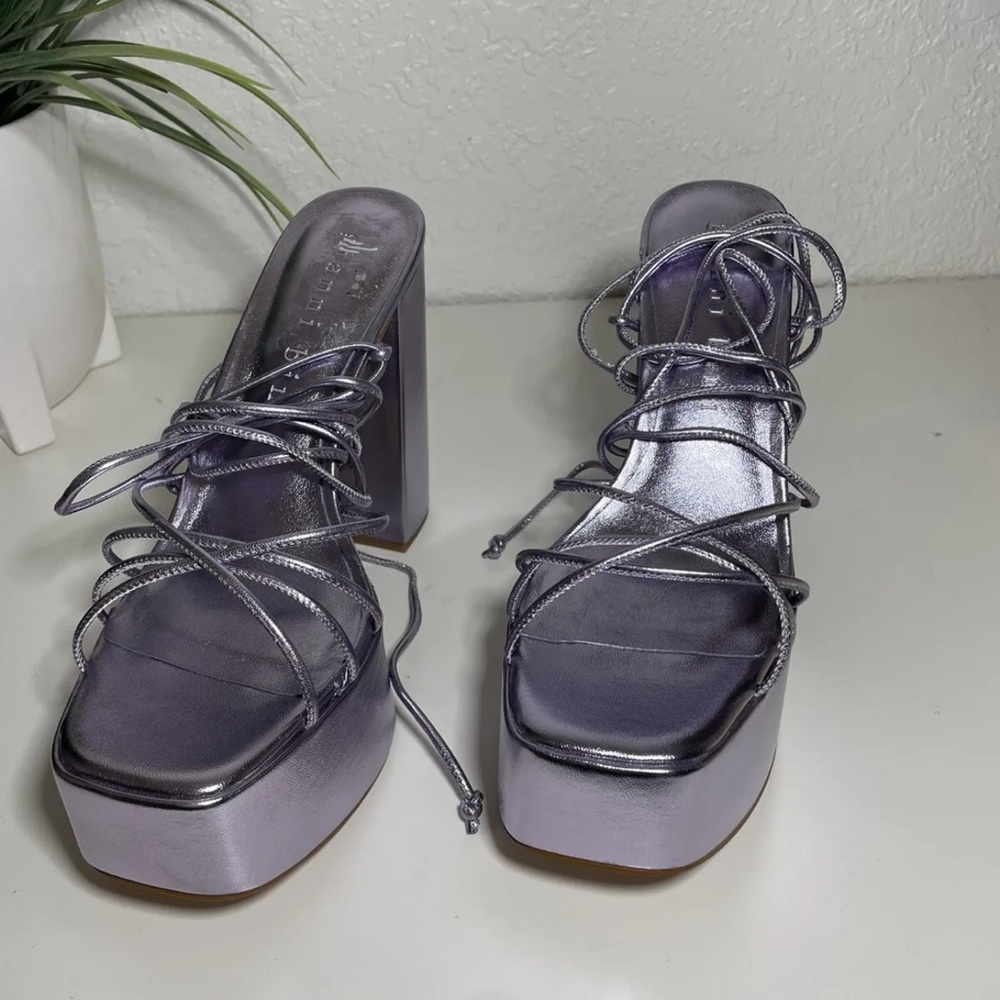 Gianni Bini Rixey Leather Platform Ankle Wrap Strappy Sandals 8.5 New